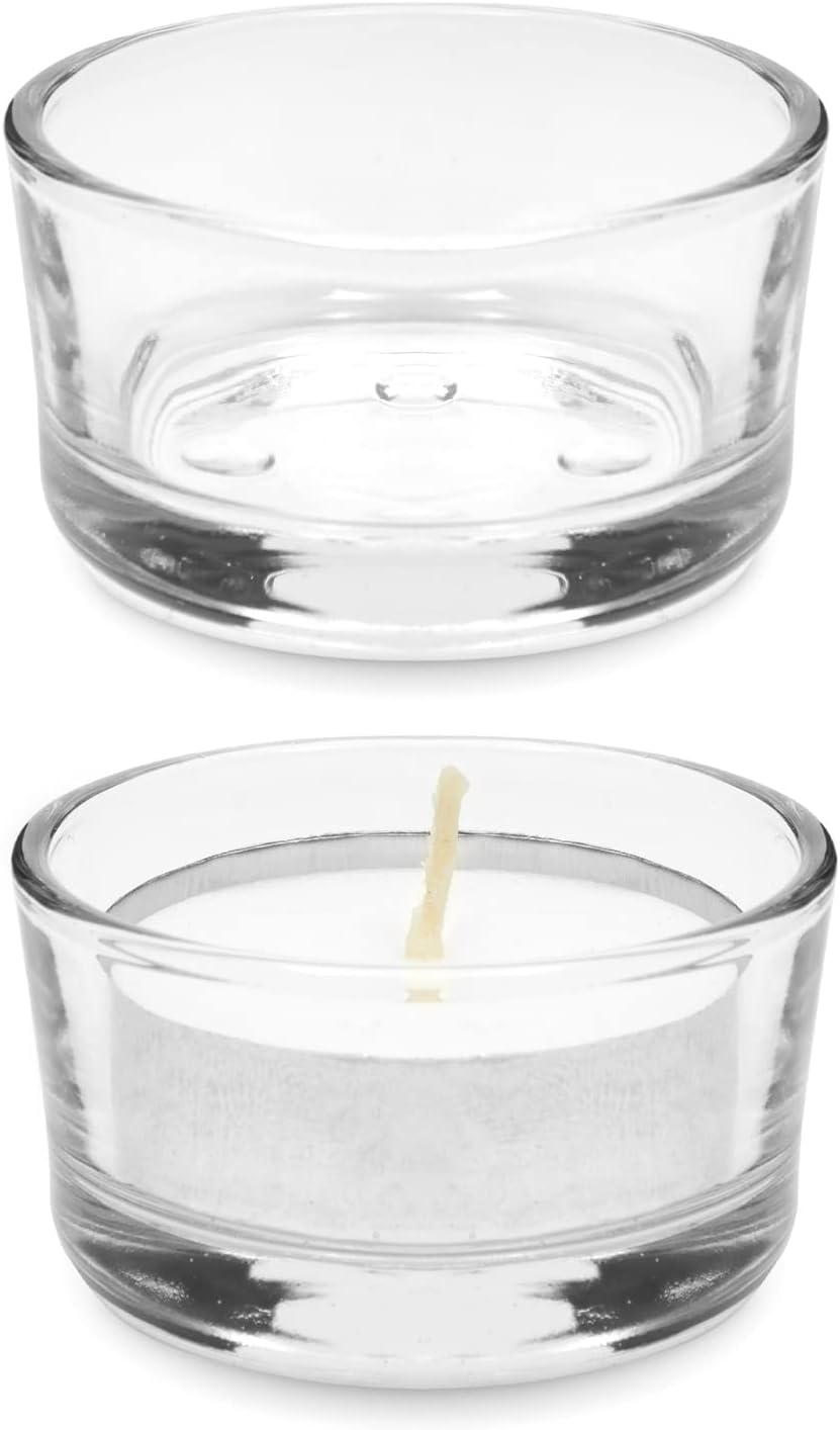 Juvale 24 Pack Clear Glass Short Tealight Candle Holders for Table Centerpieces, Wedding Receptions, Party Decorations, Restaurant Tables, 1 x 2 In