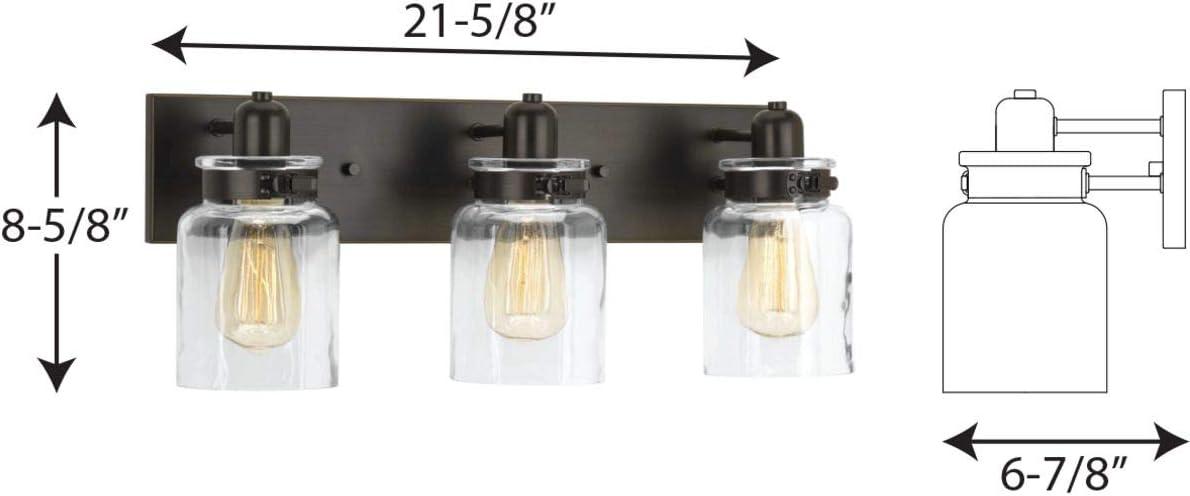 Progress Lighting Calhoun 3-Light Bath Vanity, Steel, Antique Bronze, Clear Glass Shade