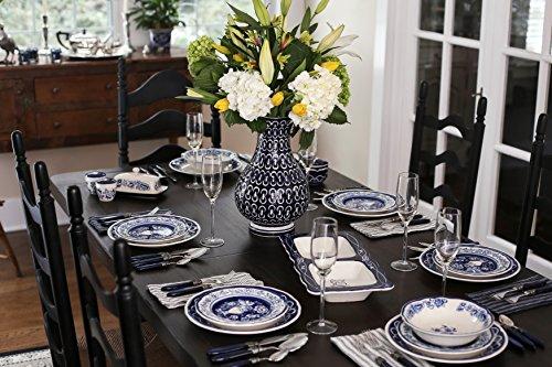 Euro Ceramica Blue Garden 16-Piece Hand-Painted Dinnerware Set- New