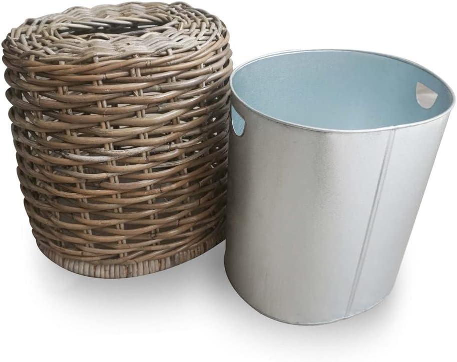 Sandstone Oval Wicker Waste Basket with Removable Metal Liner