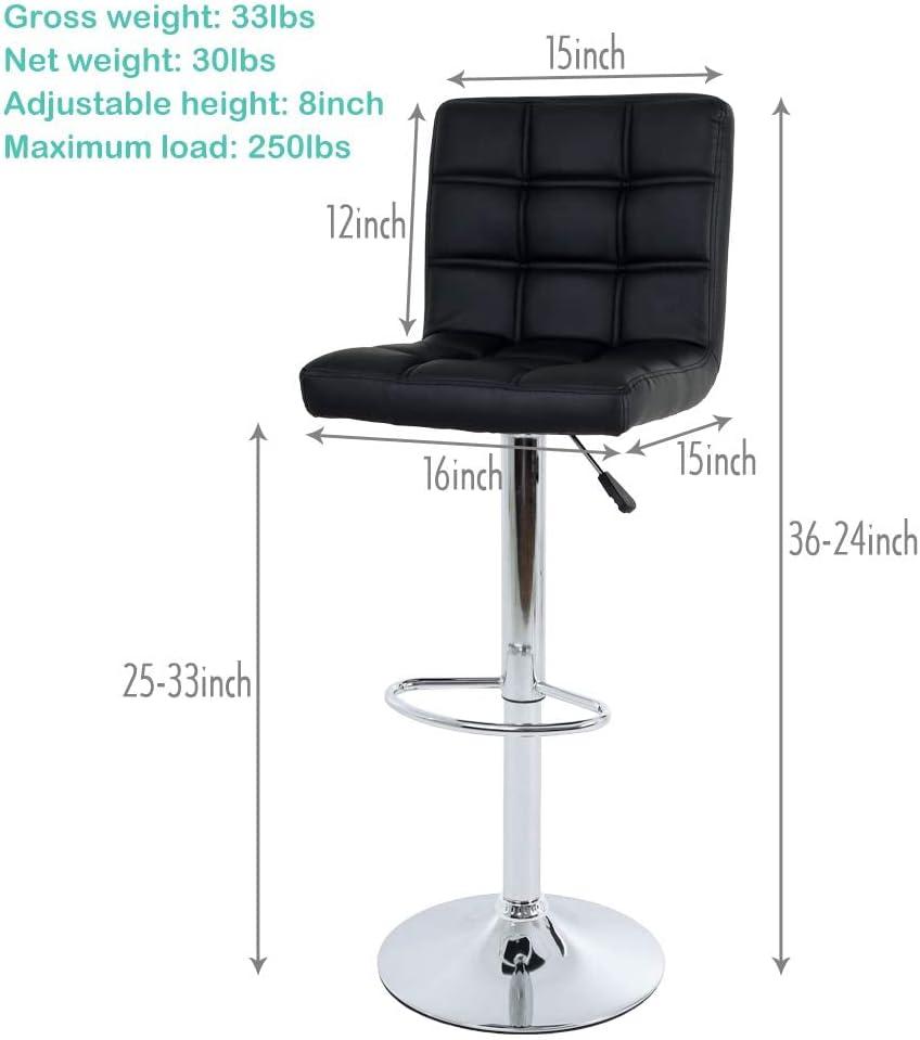 FDW Bar Stool Height Adjustable Swivel Stool with Back PU Leather Kitchen Counter Stools Set of 2 Dining Chairs, Black