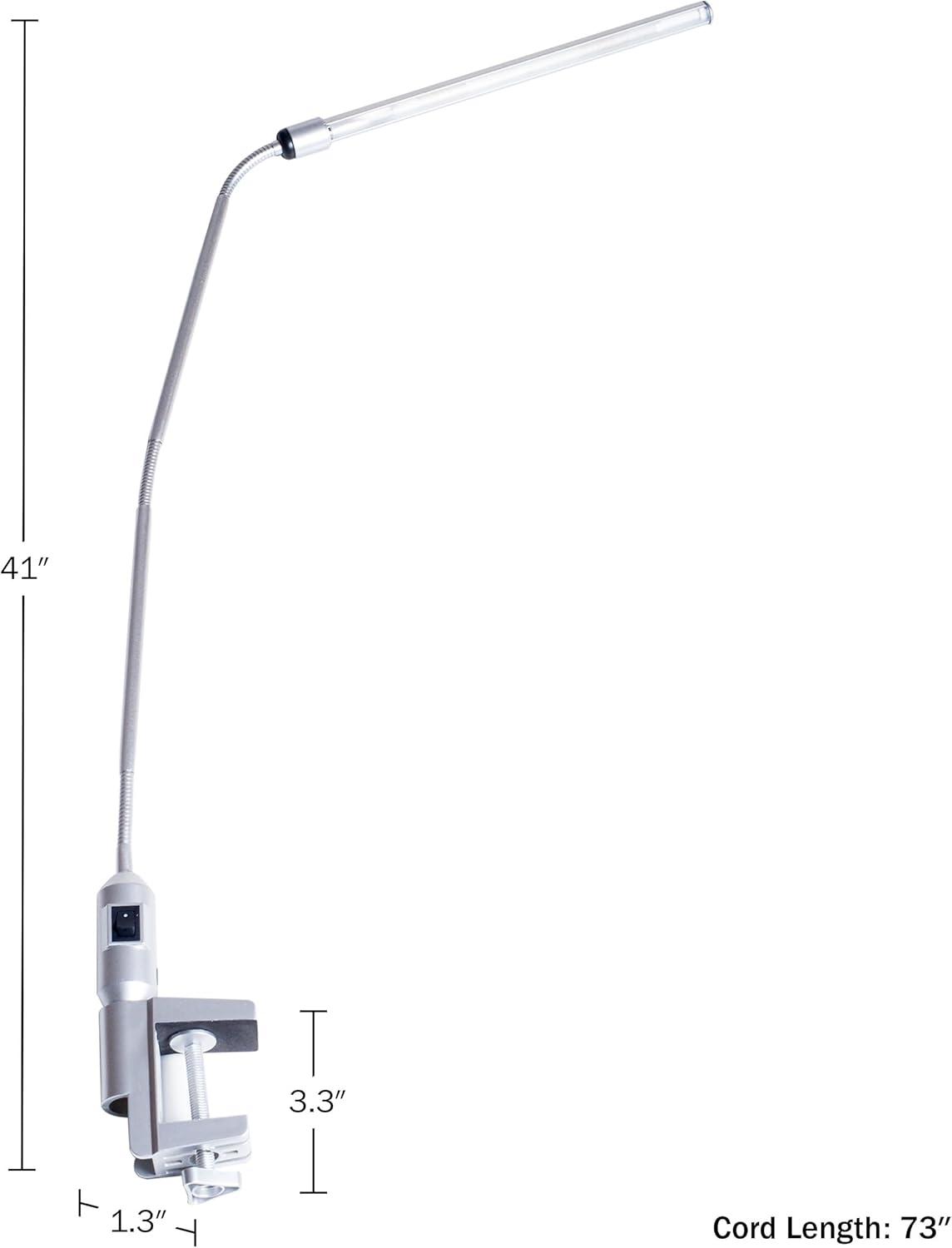 Modern Contemporary Clamp Desk Lamp Silver (Includes LED Light Bulb) - Trademark Global: Clip-On, Adjustable, for Dorm Use