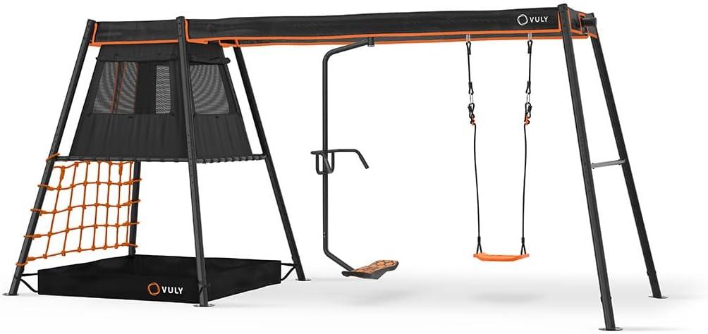 VULY 360 Pro Max C2 - 2 Bay Swing Set Backyard Metal Swing Set with Spin Swing & Seat Swing Outdoor Playground for Kids and Adults | Swings Cross Compatible with VULY Monkey Bars