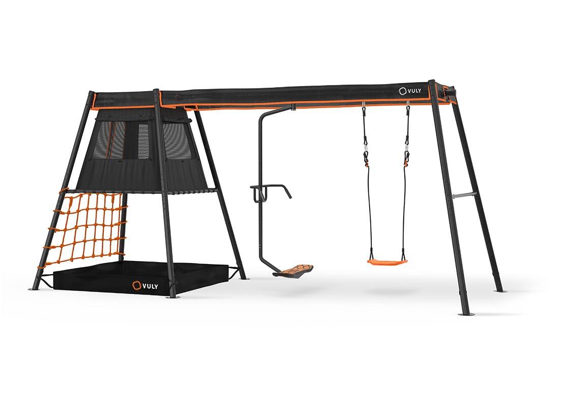 VULY 360 Pro Max C2 - 2 Bay Swing Set Backyard Metal Swing Set with Spin Swing & Seat Swing Outdoor Playground for Kids and Adults | Swings Cross Compatible with VULY Monkey Bars