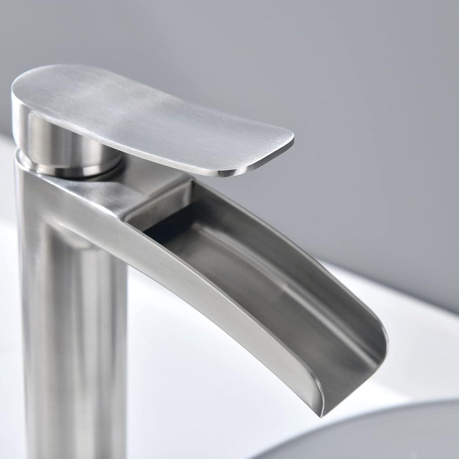 Brushed Nickel Tall Single Handle Waterfall Bathroom Faucet