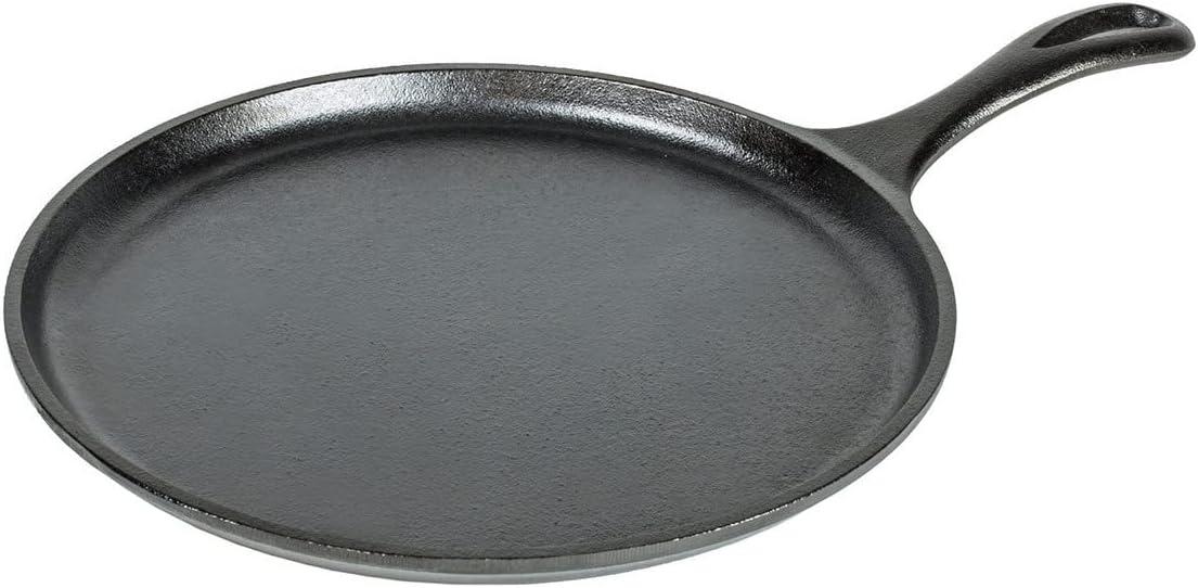 Lodge 10.5-inch Black Cast Iron Griddle with Red Silicone Handle