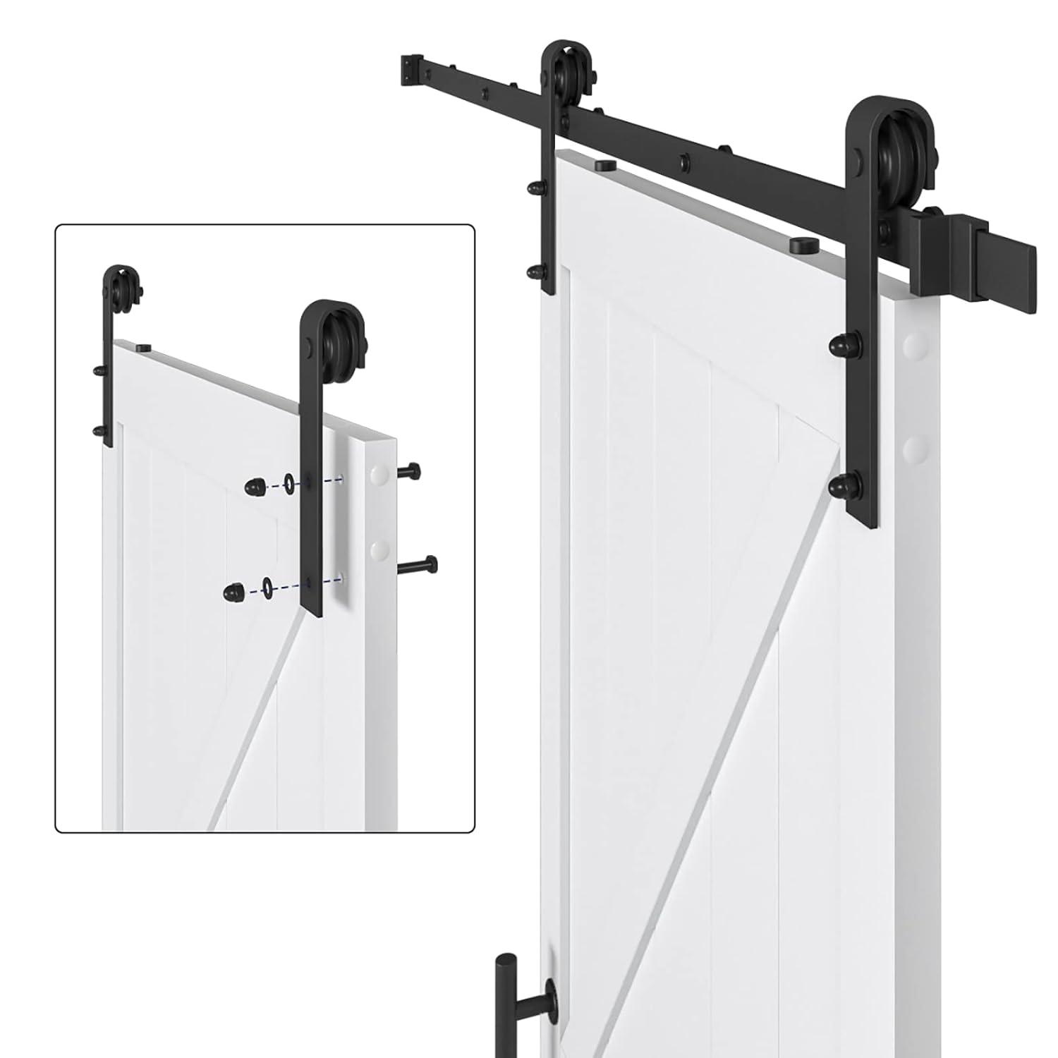 LDB_BUILDING Manufactured Paneled Wood Prefinished Barn Door with Installation Hardware Kit