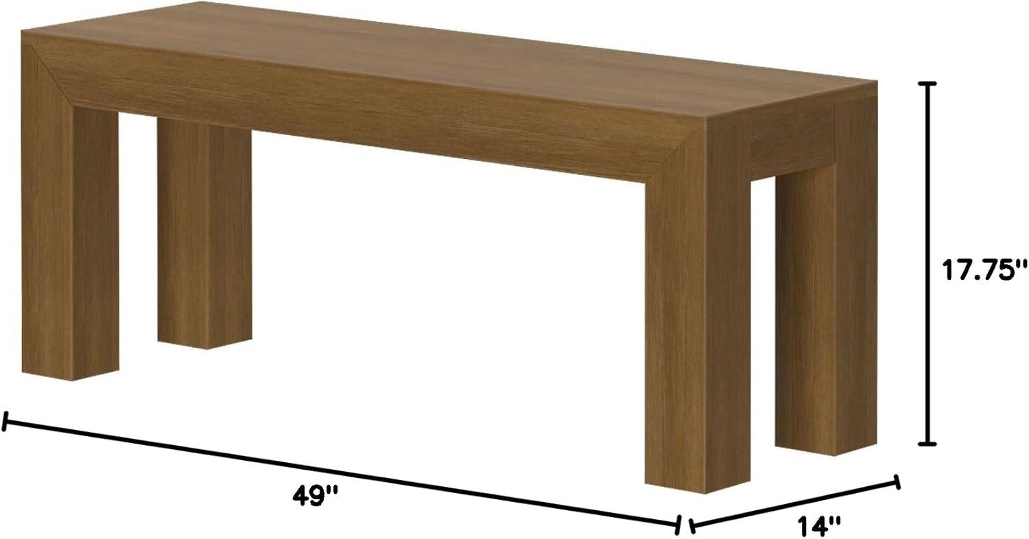 Plank+Beam Modern Dining Bench, Solid Wood Bench for Dining Table, 49", Pecan Wirebrush