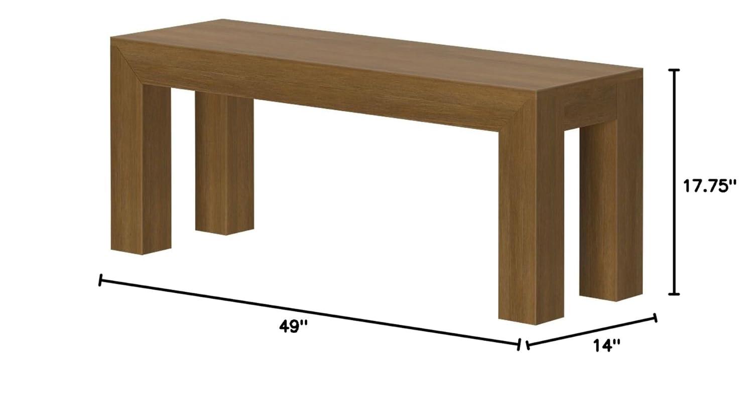 Plank+Beam Modern Dining Bench, Solid Wood Bench for Dining Table, 49", Pecan Wirebrush
