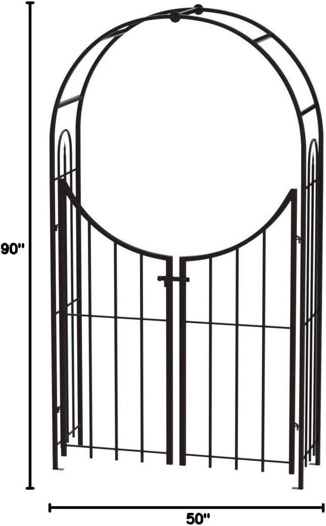 Panacea Arch Topped Garden Arbor with Gate, Brushed Bronze