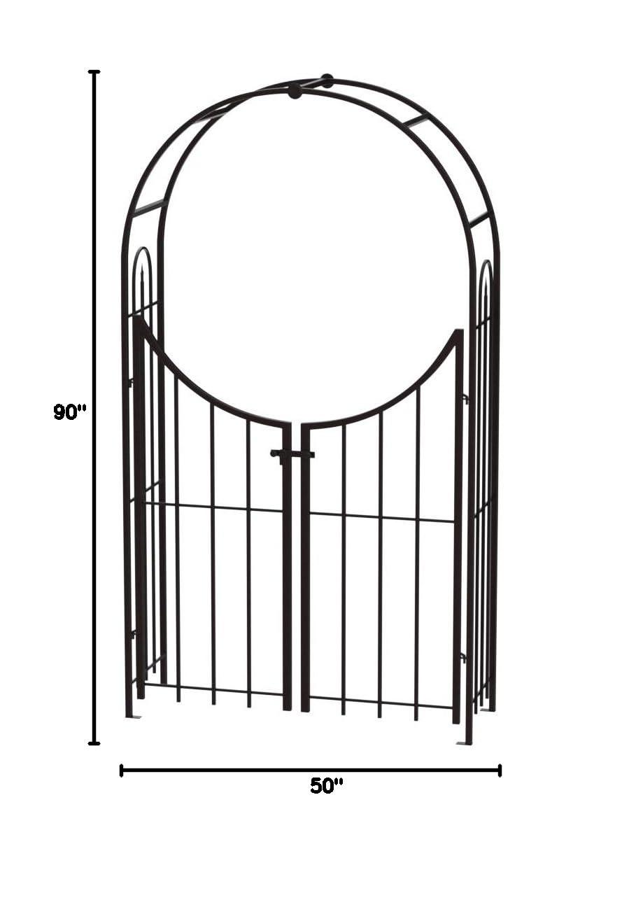Panacea Arch Top Garden Arbor With Gate, Weatherproof Bronze Garden Arch Arbor, 90" Tall