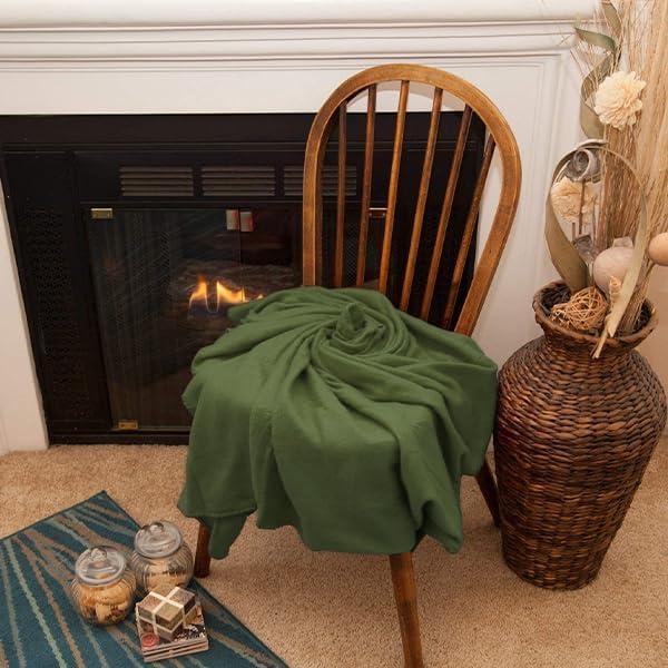 Single Solid Color 60”L x 50”W Fleece Throw Blanket for Fall, Winter, Spring, Summer, Men, Women, Children & Pets in Dark Green