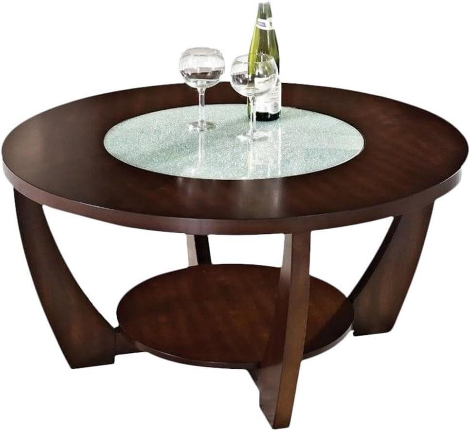 Rafael Wooden Cocktail Table in Cherry Finish with Glass inlay