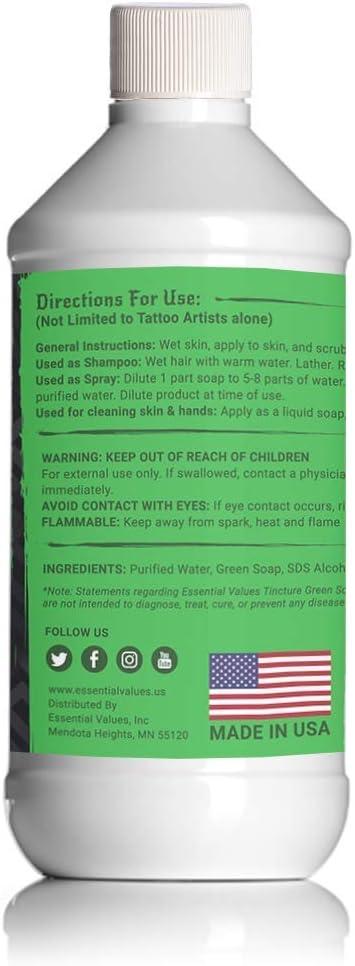Essential Values Tincture Green Soap, Perfect for Tattoo Cleaning - Made in USA