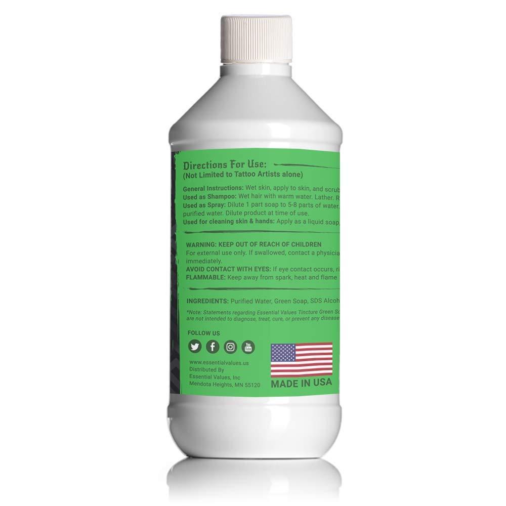 Essential Values Tincture Green Soap, Perfect for Tattoo Cleaning - Made in USA