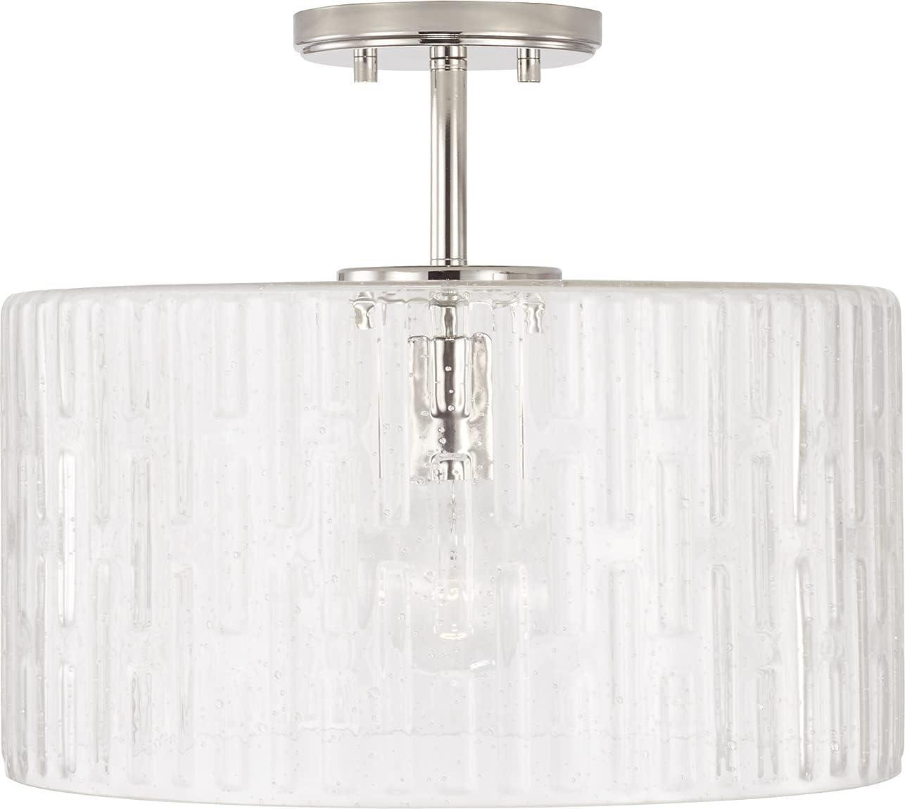 Emerson Geometric Seeded Glass Drum Pendant in Polished Nickel