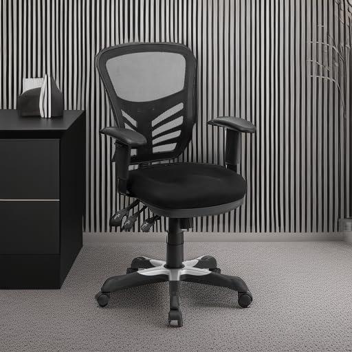 BizChair Mid-Back Black Mesh Multifunction Executive Swivel Ergonomic Office Chair with Adjustable Arms