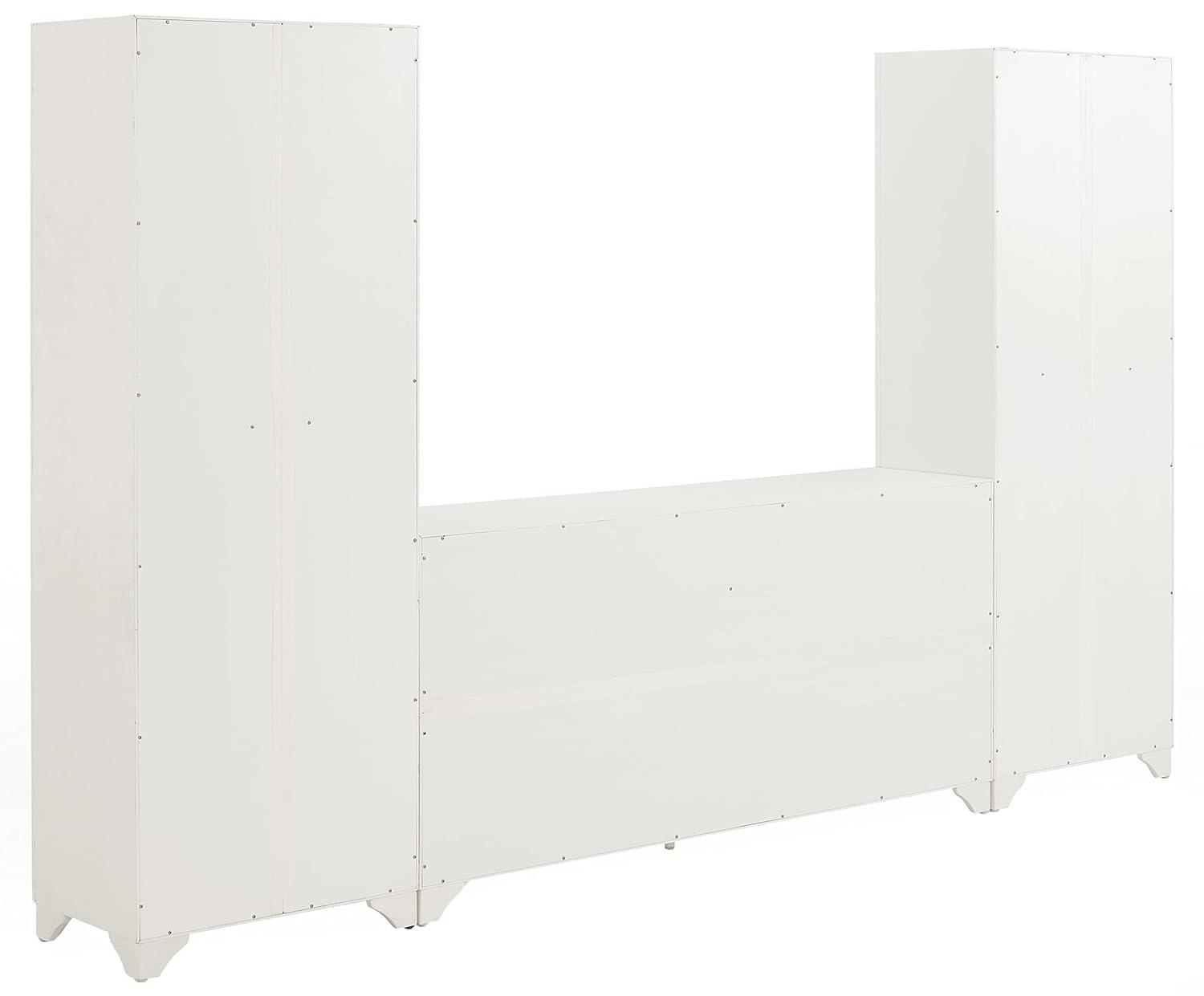 3pc Tara Sideboard and Pantry Set Distressed White - Crosley: Kitchen Storage, Adjustable Shelves, MDF