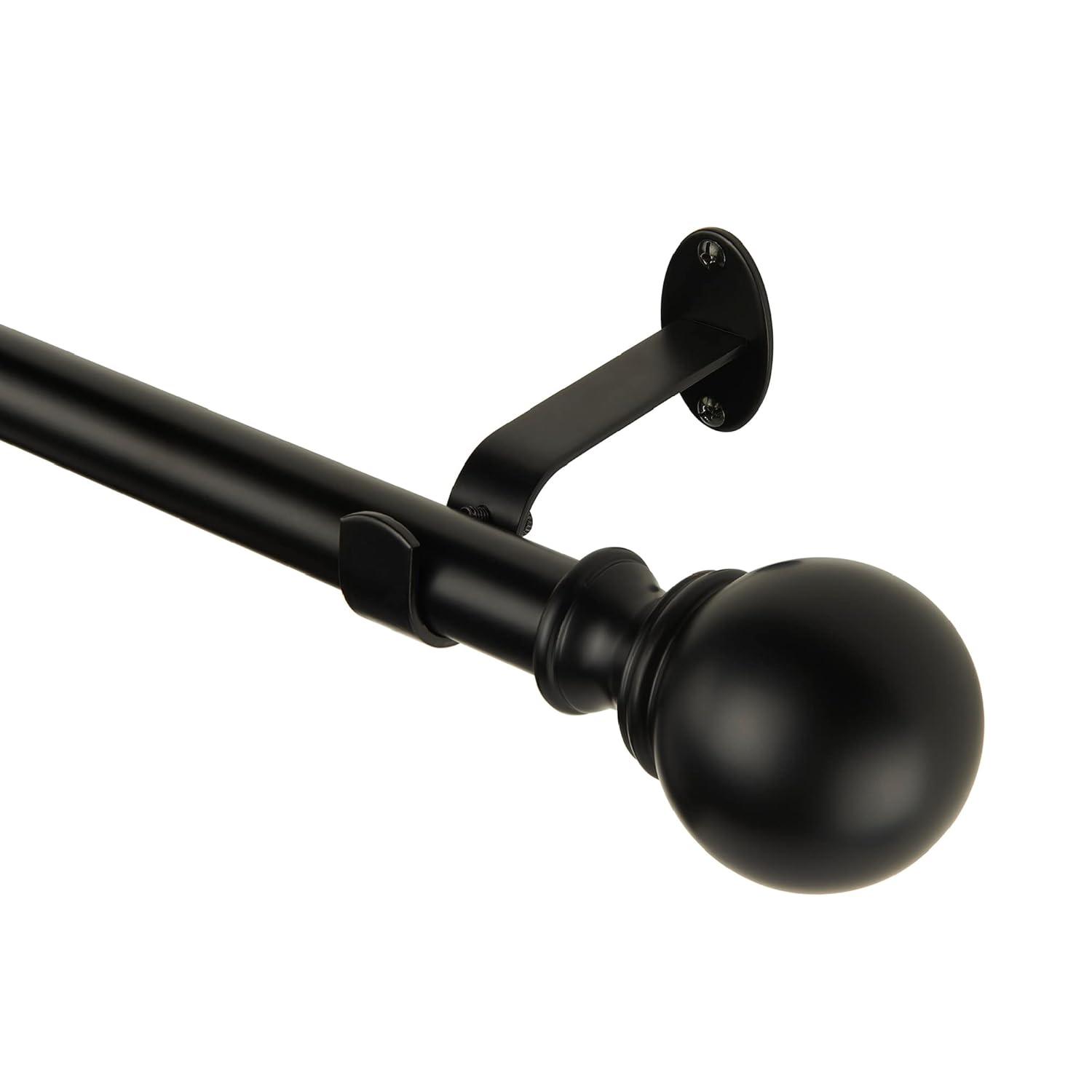 Cordelia 1" Window Drapery Single Curtain Rod with Globe Ball Finial - 86"-120" - Black - Elrene Home Fashions