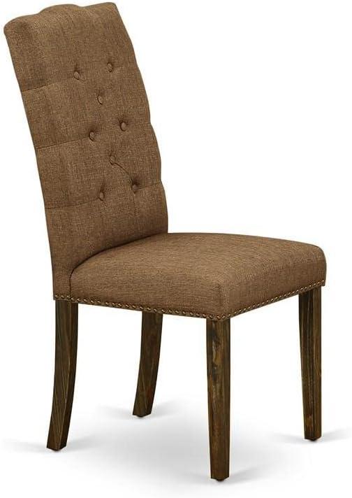 East West Furniture Elsa 41" Fabric Dining Chairs in Jacobean/Brown (Set of 2)