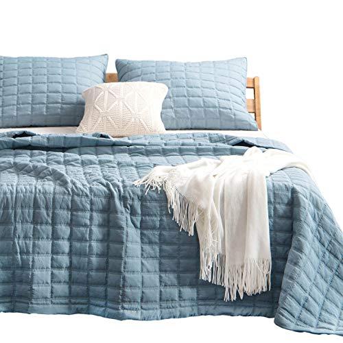 Country Rustic Organic Blue King Quilt Set with Reversible Microfiber