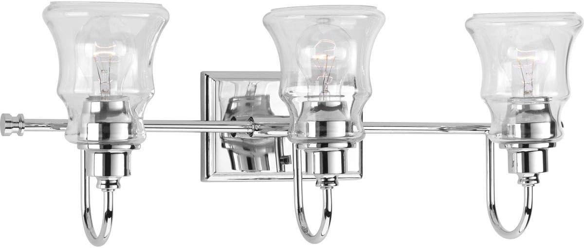 Progress Lighting Litchfield 3-Light Bath Vanity, Polished Chrome, Clear Glass Shades