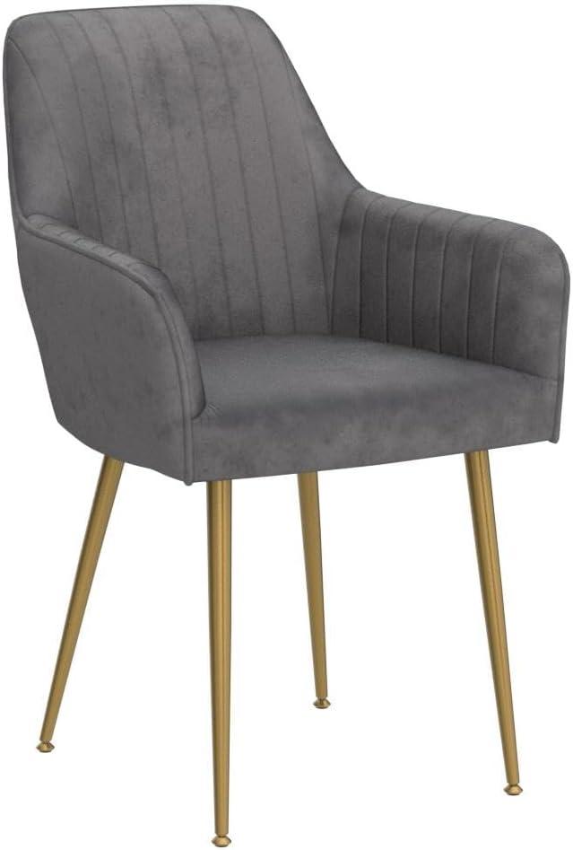 Modern Dining Room Accent Armchairs Set of 2, Velvet Mid-Century Upholstered Seat with Golden Legs for Living Room Club Guest, Gray