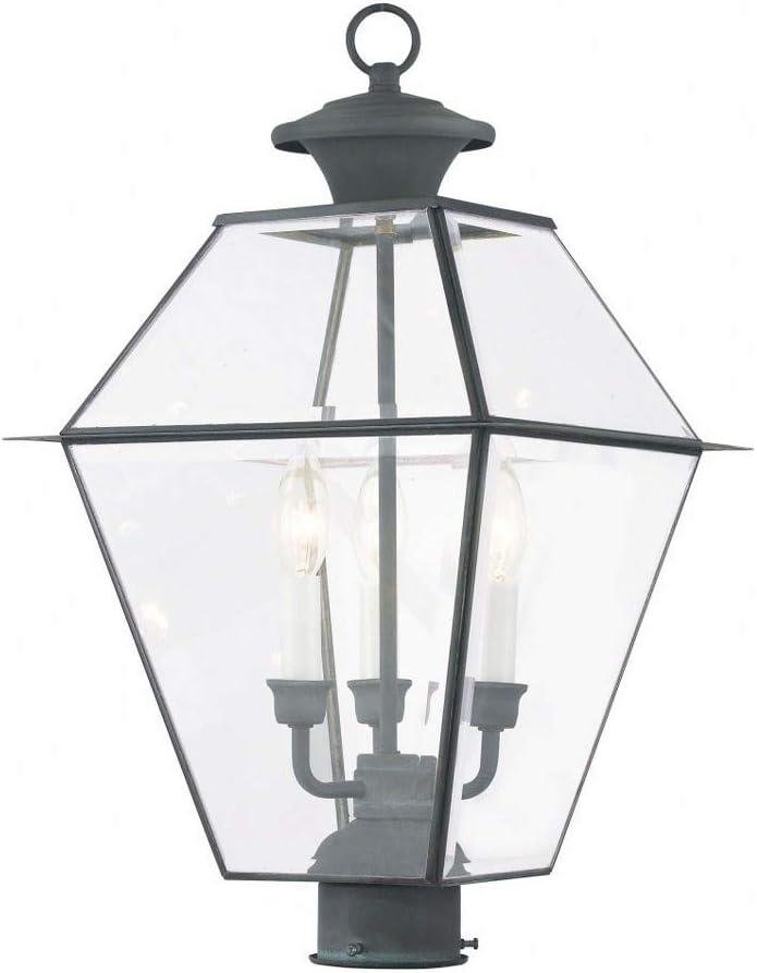 Charcoal Solid Brass 3-Light Outdoor Post Lantern