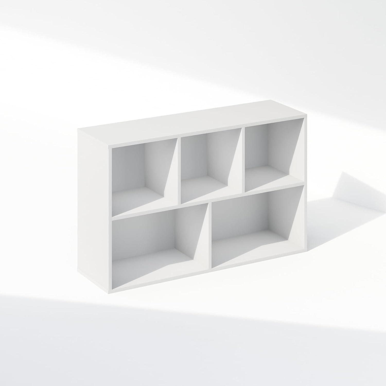 Furinno Reed 5-Cube Reversible Open Shelf Multipurpose Bookcase, Storage Organizer, White