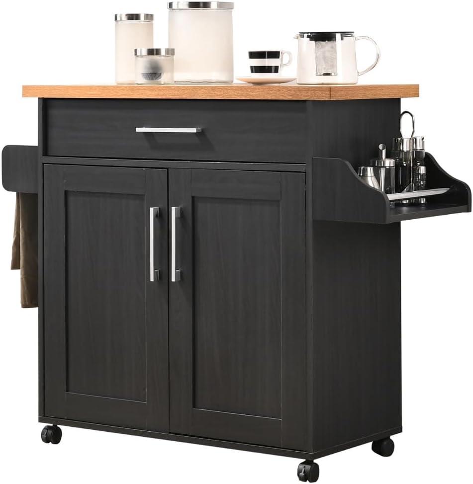 Hokku Designs Kitchen Island With Spice Rack, Towel Rack & Drawer, Black