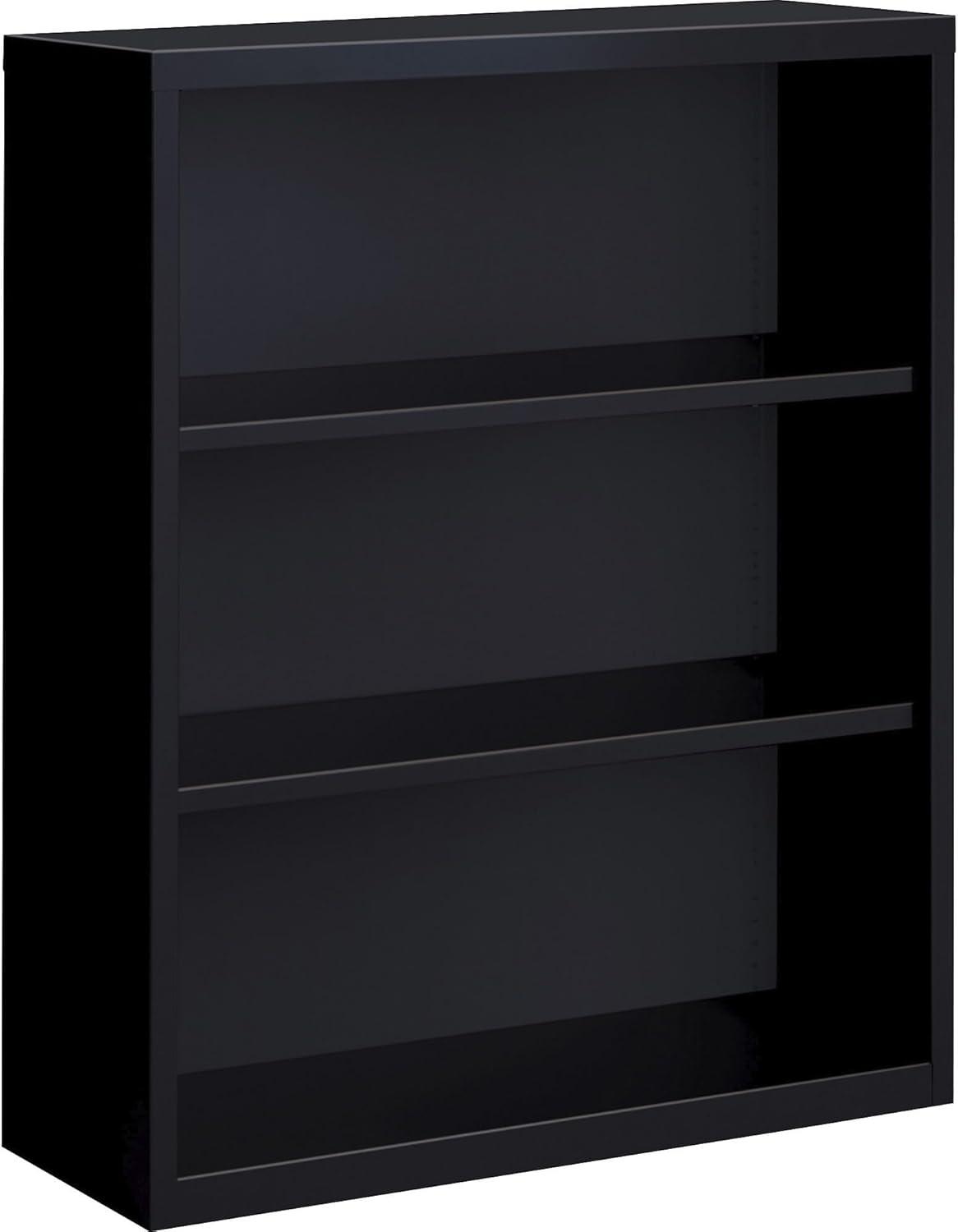 Adjustable Black Steel 3-Shelf 42" Bookcase with Powder-Coat Finish