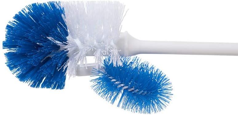 Superio Toilet Bowl Brush and Holder with Under Rim Cleaner for Bathroom, Toilet Brush and Caddy with Non Scratch Bristles and Under Rim Lip Brush, White and Blue (2 Pack)