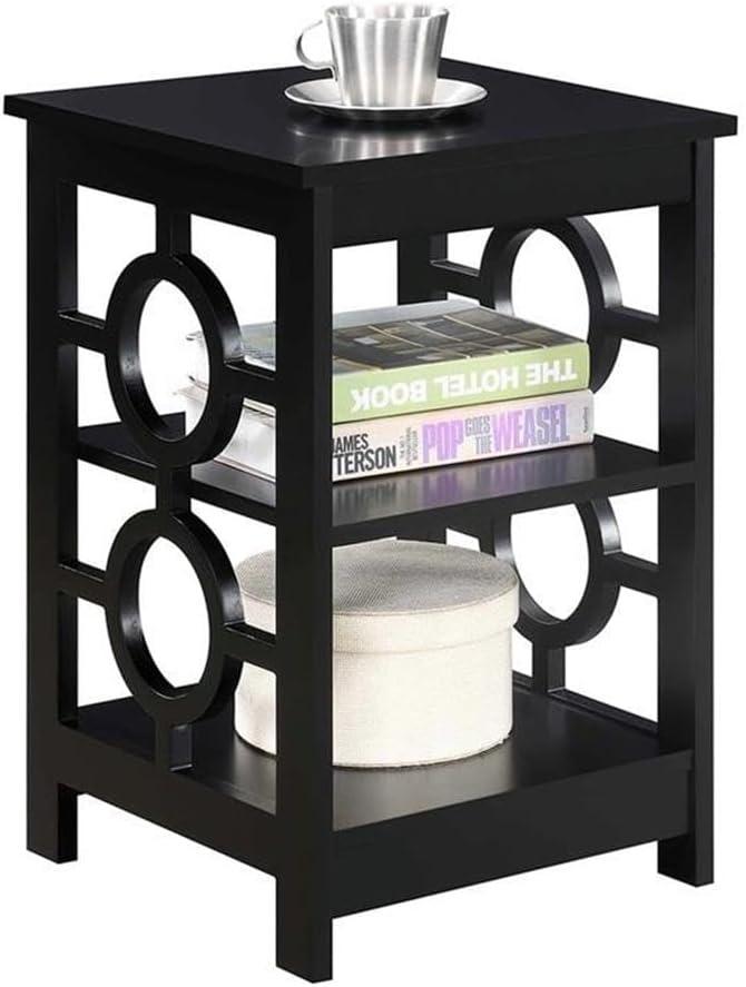 Sleek Black Square Ring End Table with Circle Cut-Outs