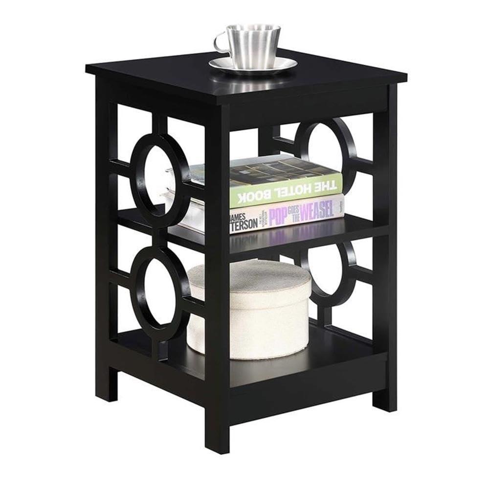 Sleek Black Square Ring End Table with Circle Cut-Outs