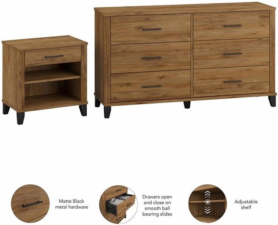 Somerset 6 Drawer Dresser and Nightstand Set in Storm Gray - Engineered Wood