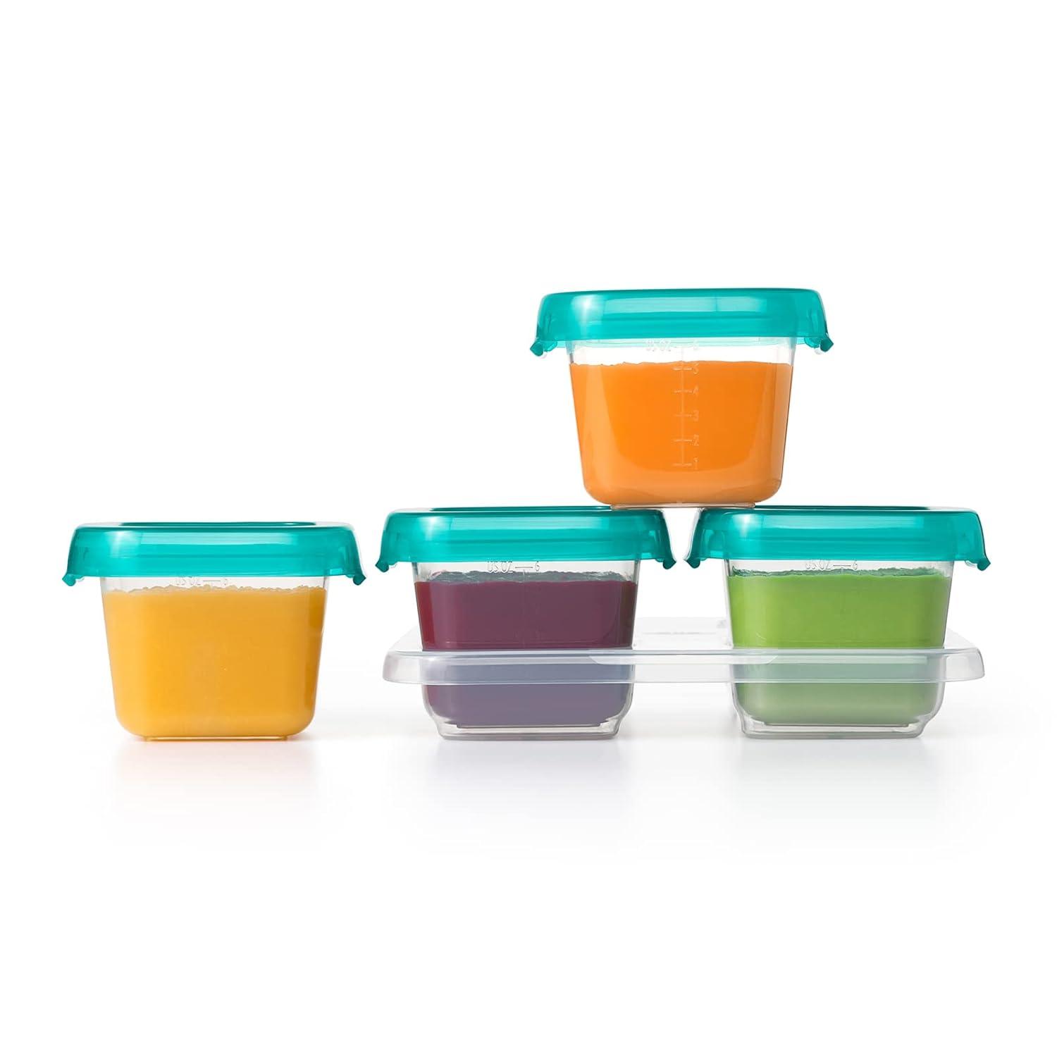 Teal 6 oz BPA-Free Plastic Baby Food Storage Set with Airtight Lids