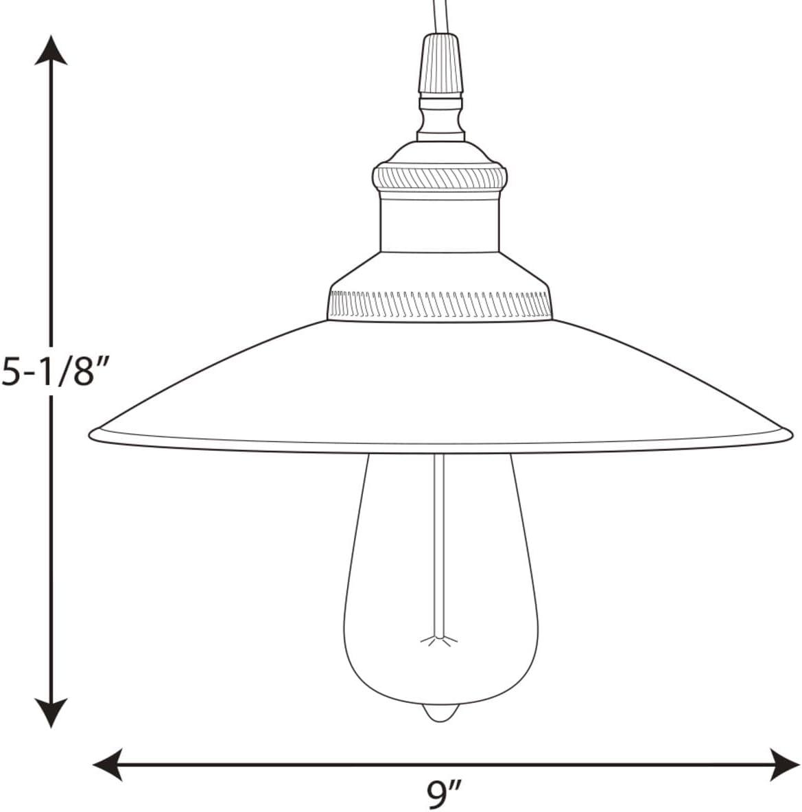 Progress Lighting Archives 1-Light Mini-Pendant, Antique Nickel, Black Cloth Cord, Natural Brass Accents, Shade Included