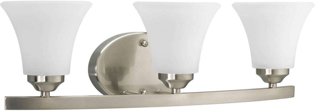 Progress Lighting Adorn Collection 3-Light Bath Fixture, Brushed Nickel, Etched Glass Shade