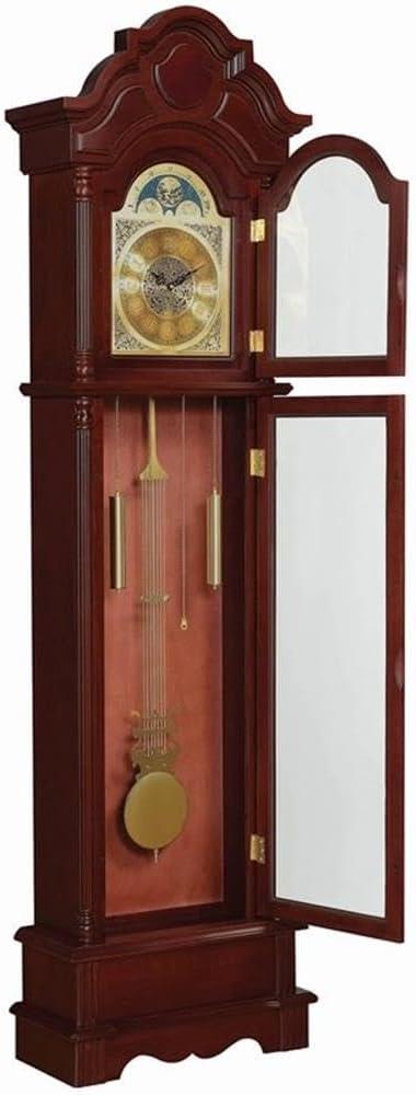 Bowery Hill Grandfather Clock with Adjustable Volume Digital Chime in Brown Red