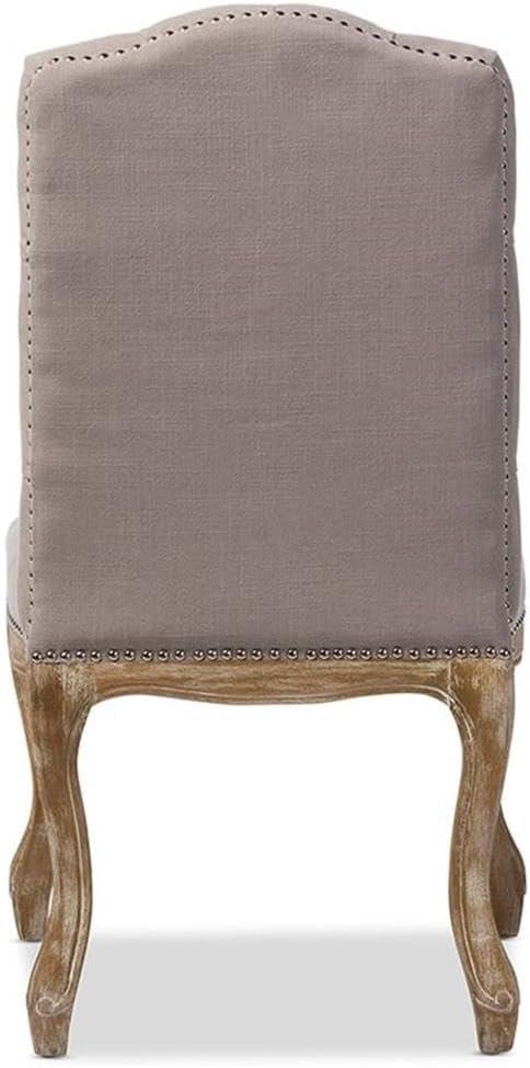 Hudson Weathered Oak Finish and Fabric Button Tufted Upholstered Dining Chair Beige - Baxton Studio: French Country Cottage Style