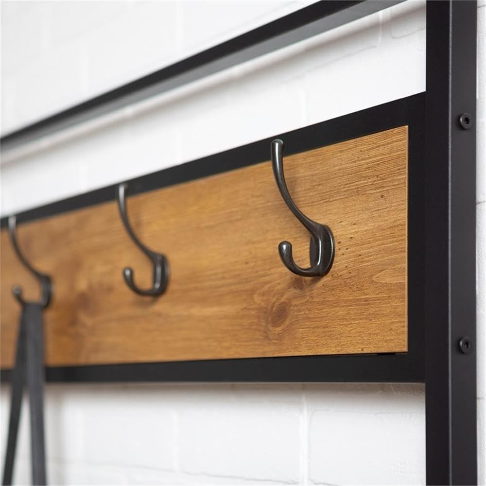 Walker Edison Industrial Hall Tree with Bench and Coat Hooks, Barnwood