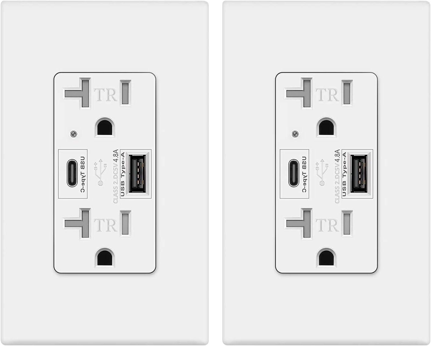 Ivory 20 Amp Tamper Resistant USB Wall Outlet with Wall Plate