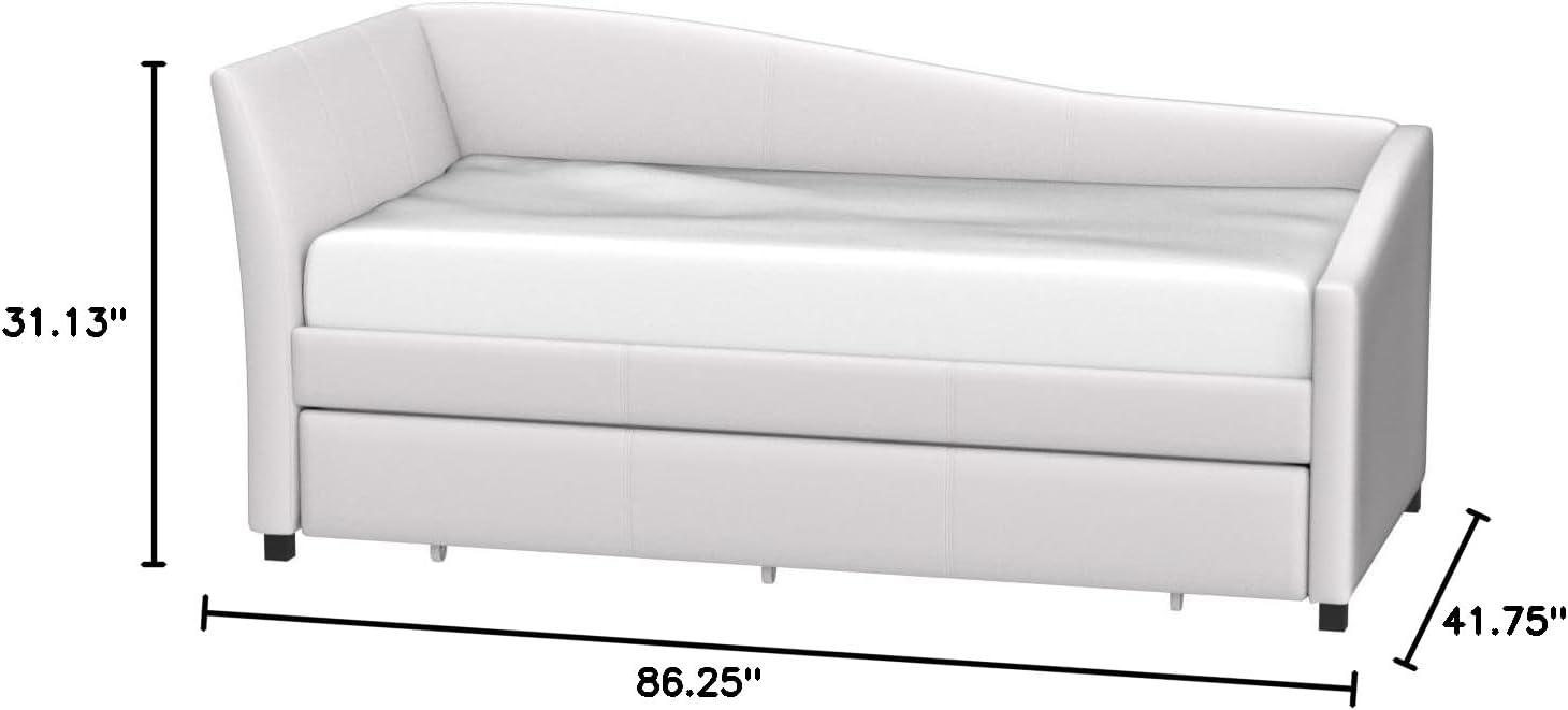 Jedda White Faux Leather Twin Daybed with Trundle