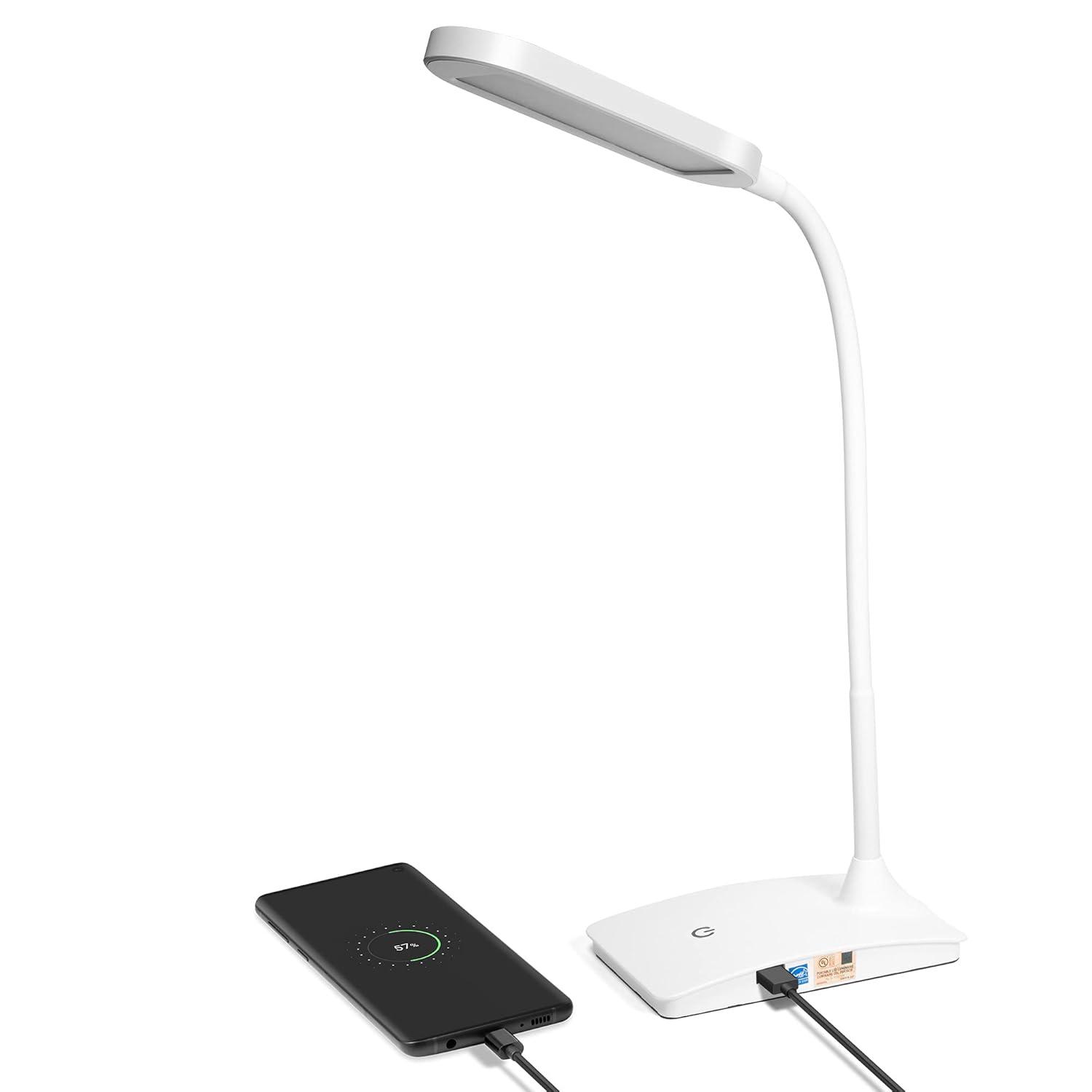 TW Lighting LED Desk Lamp with USB Charging Port Dimmable Study Home Office Lamps Black