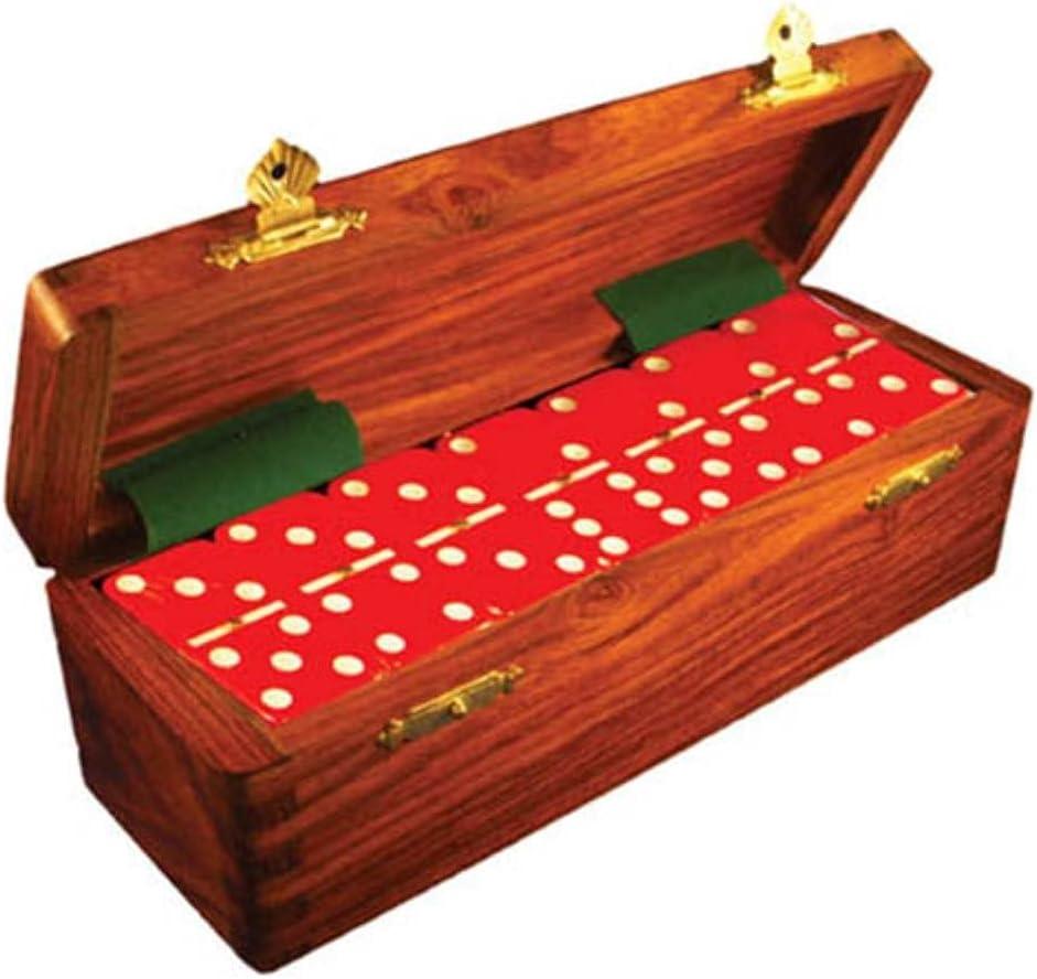 Red Double Six Dominoes in Sheesham Wood Box