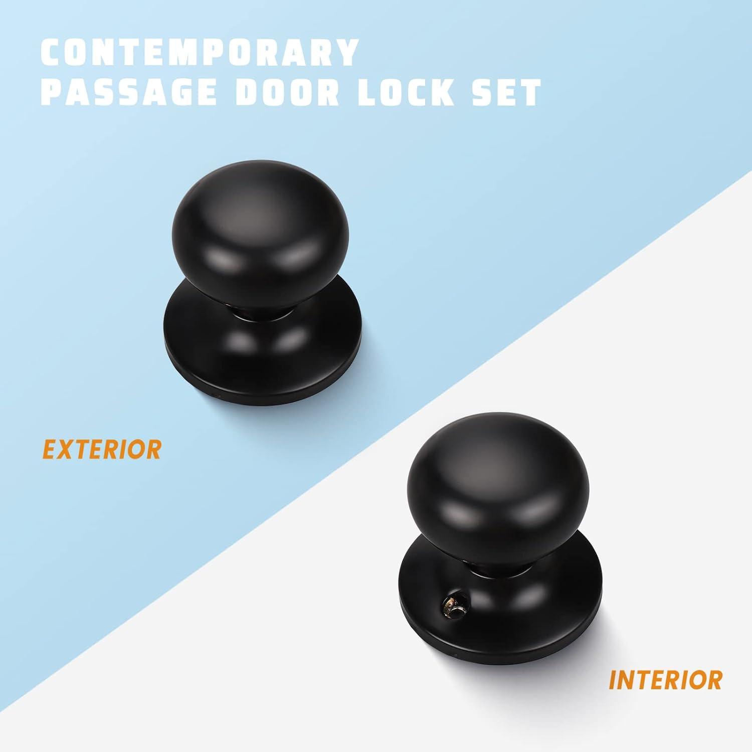 KNOBWELL 10 Pack Matte Black Passage Door Knob Set, Keyless Interior Closet Door Knobs for Hallway