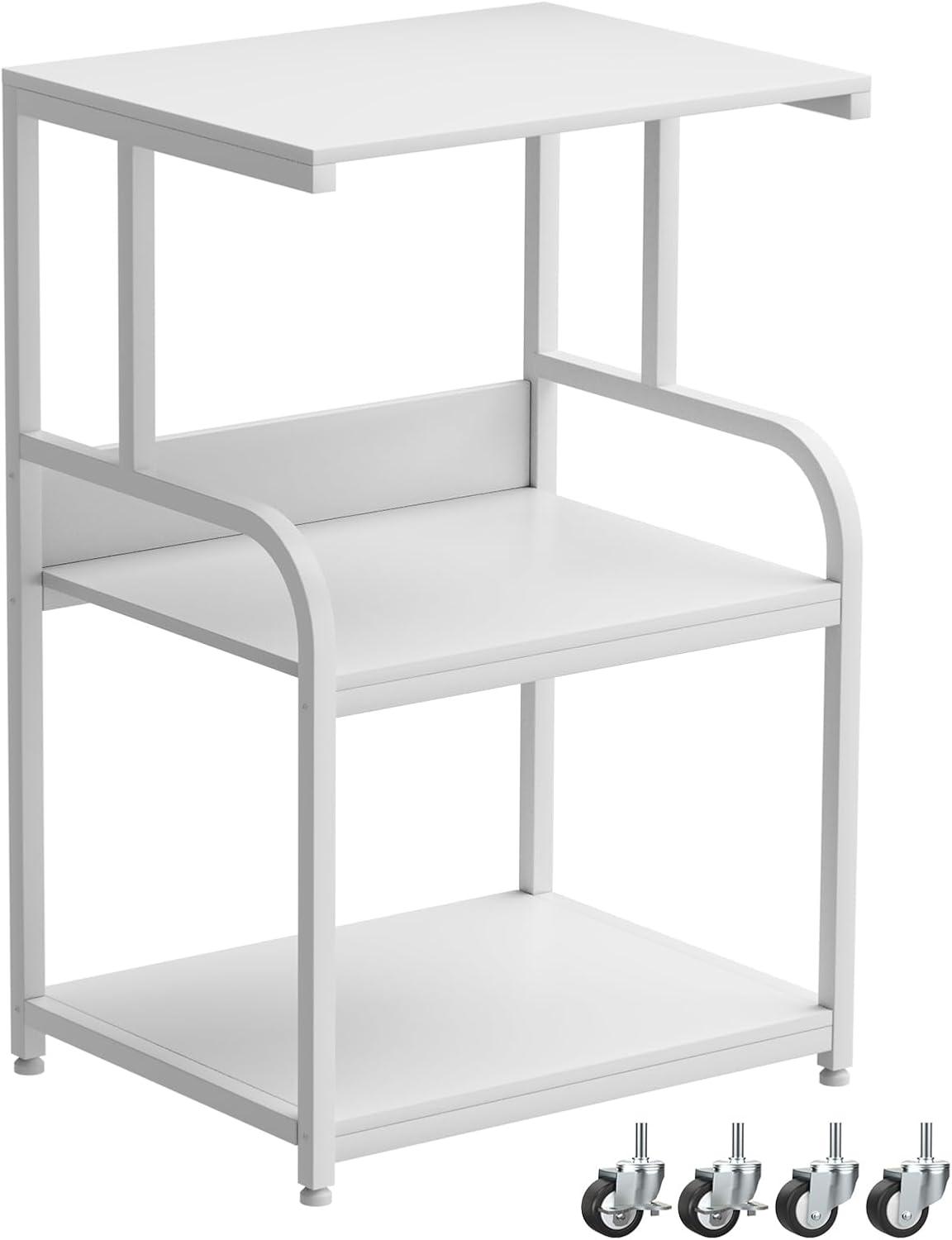 White Steel and Particle Board 3-Tier Rolling Printer Stand