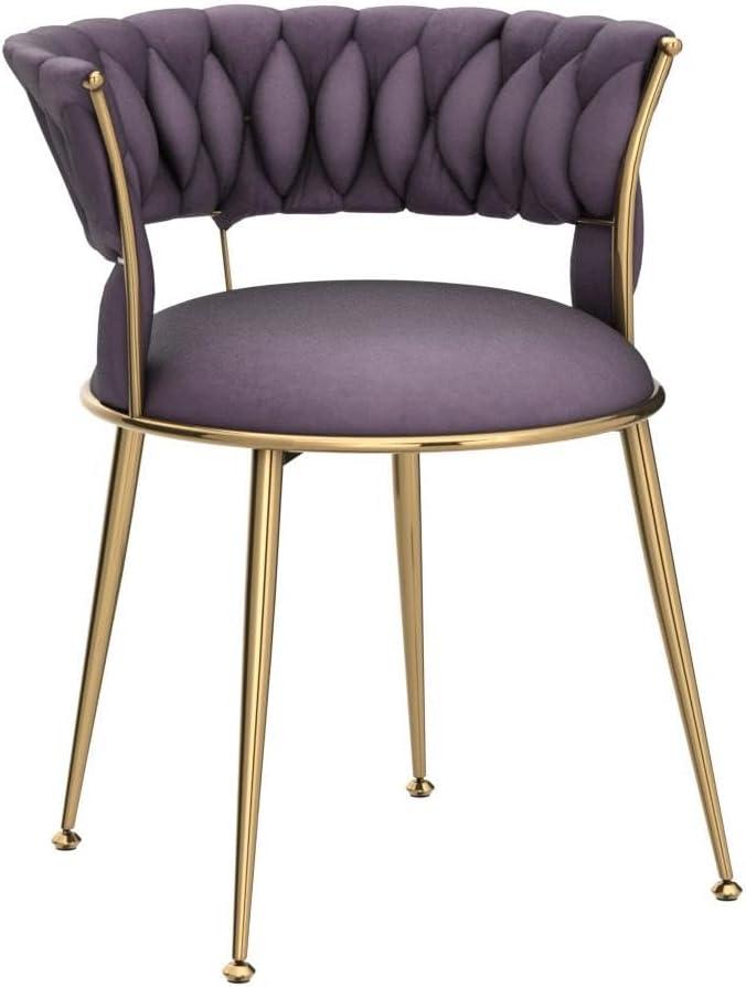 Dining Chair Set of 2, Velvet Woven Upholstered Dining Chair with Gold Metal Legs, Dining Chairs Kitchen Chairs for Dining Room, Kitchen, Vanity, Living Room, Purple