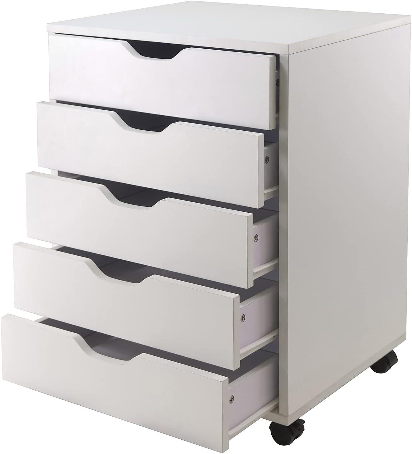 Halifax 5 Drawer Cabinet with Casters White - Winsome: Office Furniture Storage, Printer Stand