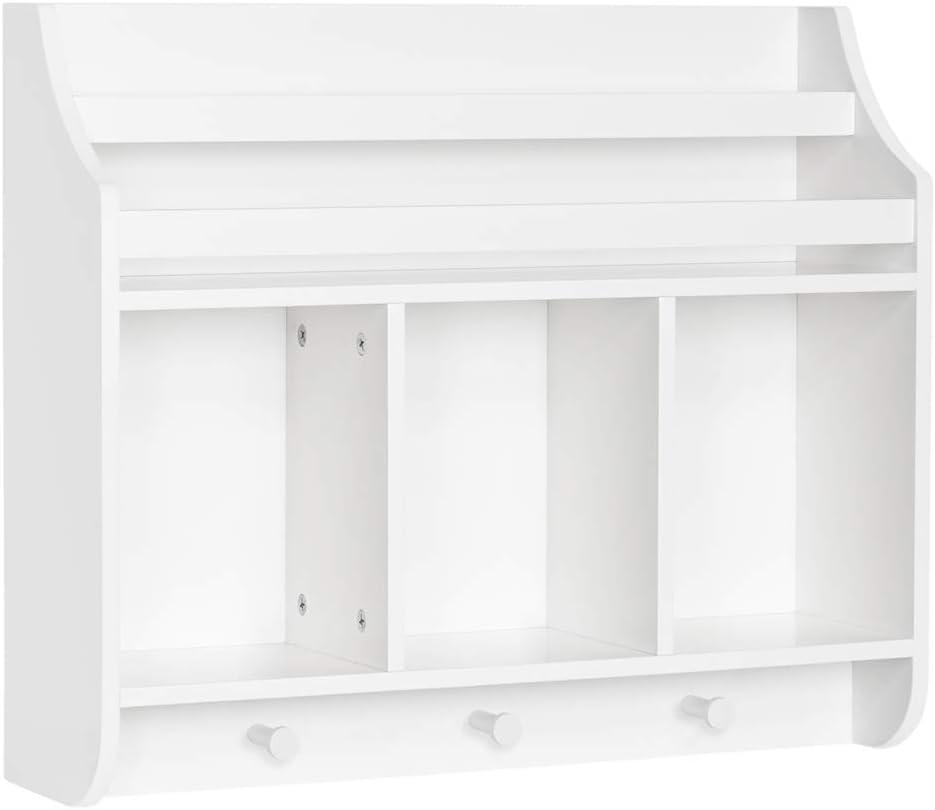 Playtime White Wall-Mounted Shelf with Bookrack and Cubbies for Kids